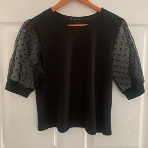 Luna Moon Black Blouse Polka Dot Sheer Sleeves Women’s XL With Tag